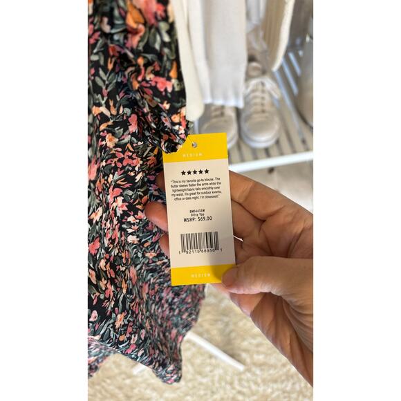 BB Dakota by Steve Madden Women's Size M Black Floral Ruffle Sleeve Blouse #0322 - Picture 10 of 13